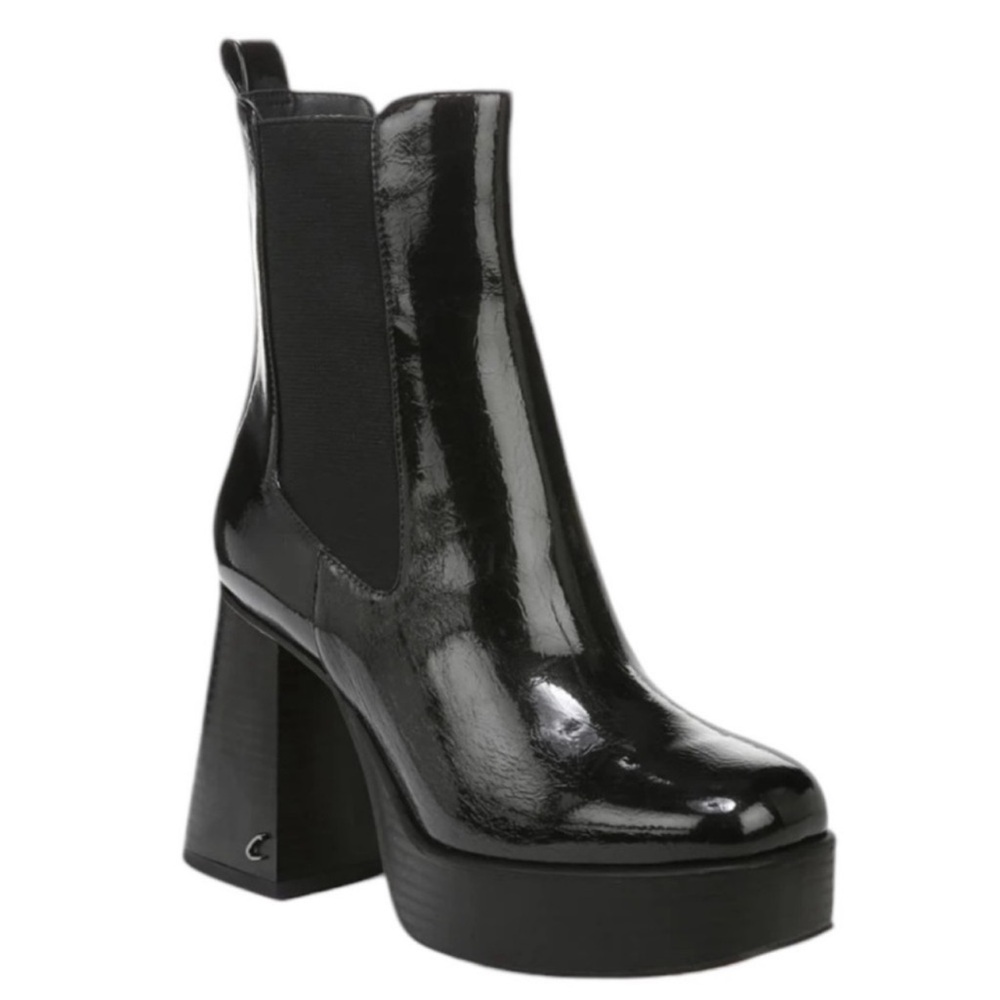 SAM EDELMAN Women's Black Patent Leather Chunky Platform Chelsea Boots Sz 7